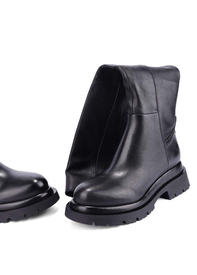 Черные осенние женские ботфорты g25917l-2108-1 черная кожа MIRATON