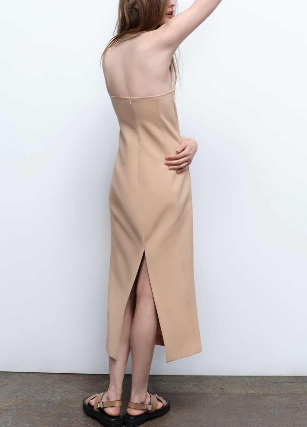 Світло-коричнева вечірня сукня Zara однотонна