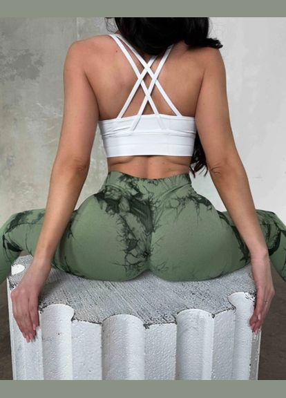 Легінси жіночі спортивні з пуш-ап Tie Dye 18910 M хакі мармур Fashion (336873993)