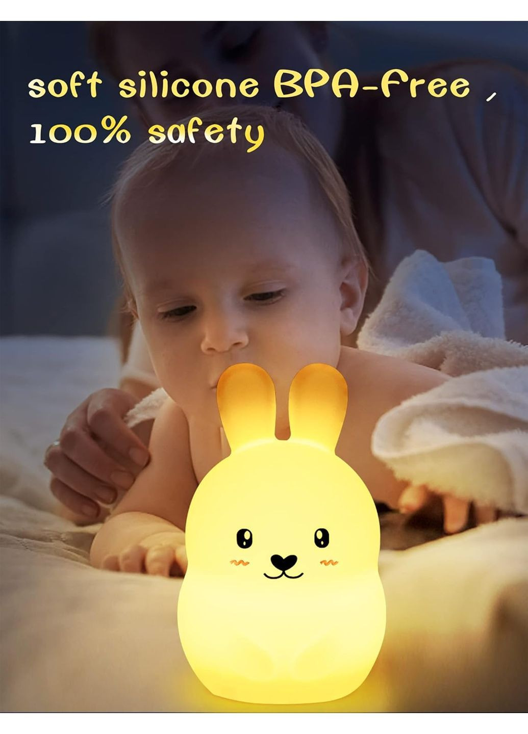 LED ночник аккумуляторный силиконовый цветной на пульте «Зайчик» белый Chwares Amazon (369965846)