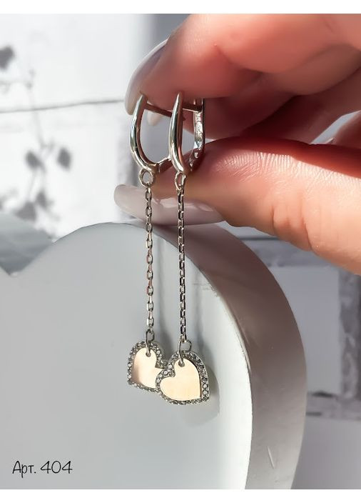 Серебряные серьги с сапфиром и фианитами Сердце на цепочке No Brand (354710642)