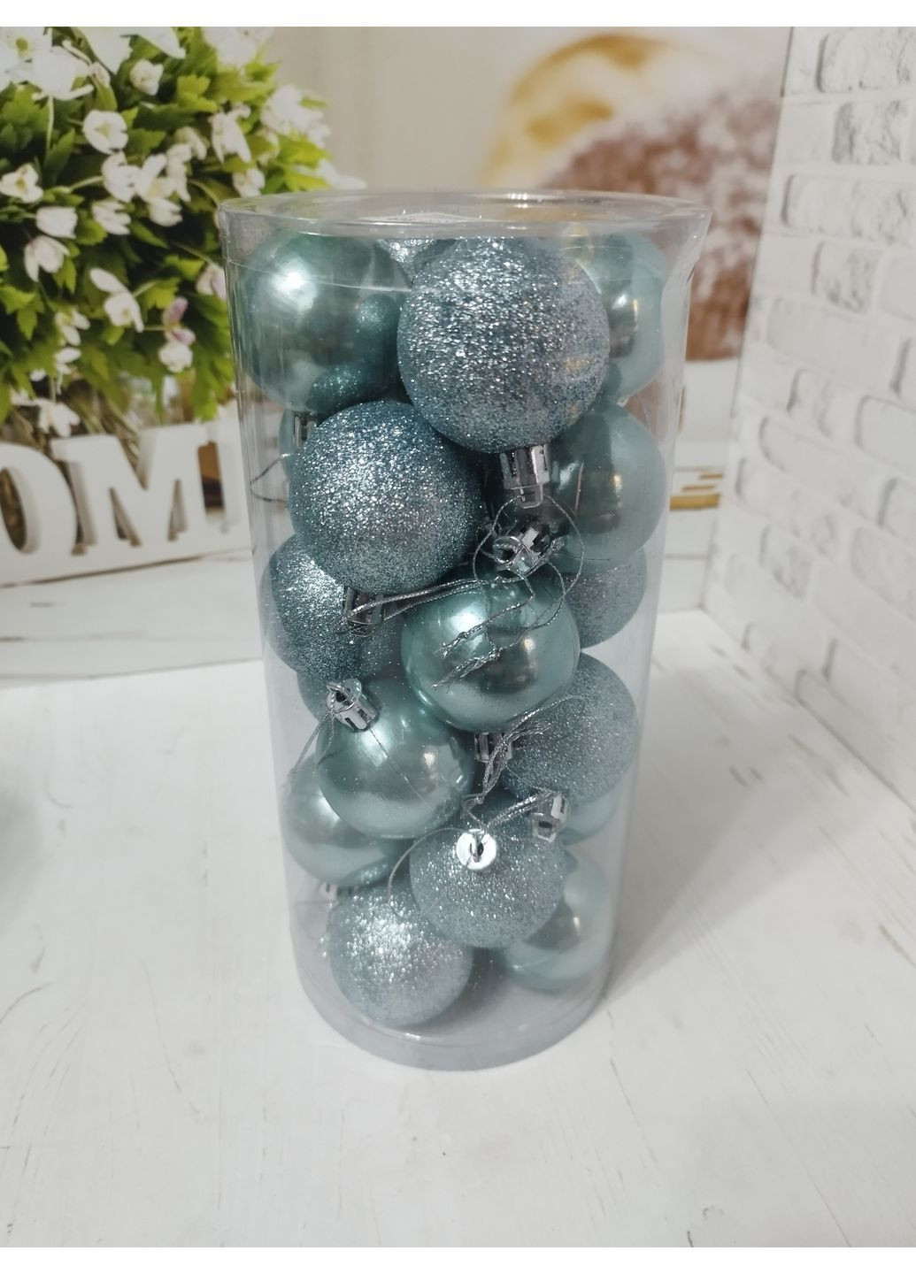 Набор новогодних шаров на елку RK-9005-10 пластиковых 5 см 24 шт Бирюзовый Yiwu (366738455)