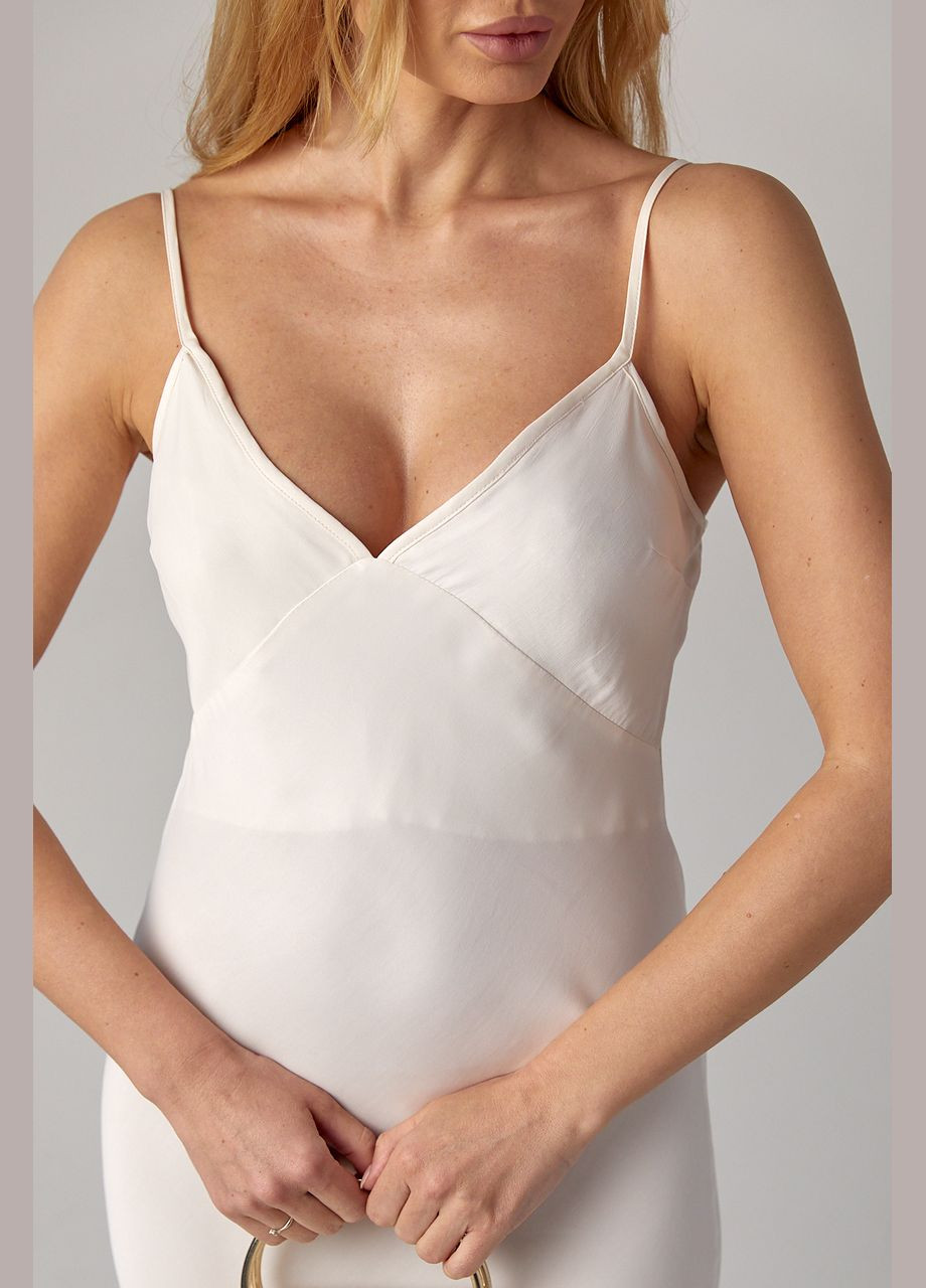 Молочное атласное платье макси в бельевом стиле Lurex