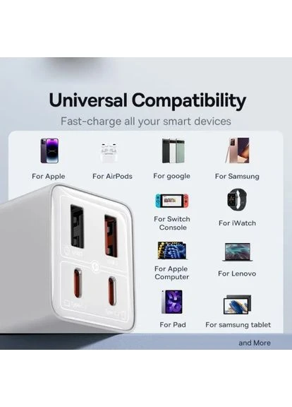 Зарядний пристрій GaN6 Pro 100W Fast Charger (4 виходи 2 Type-C + 2 USB-A) + кабель Type-C 100W (CCGAN100E6) Baseus (389207478)