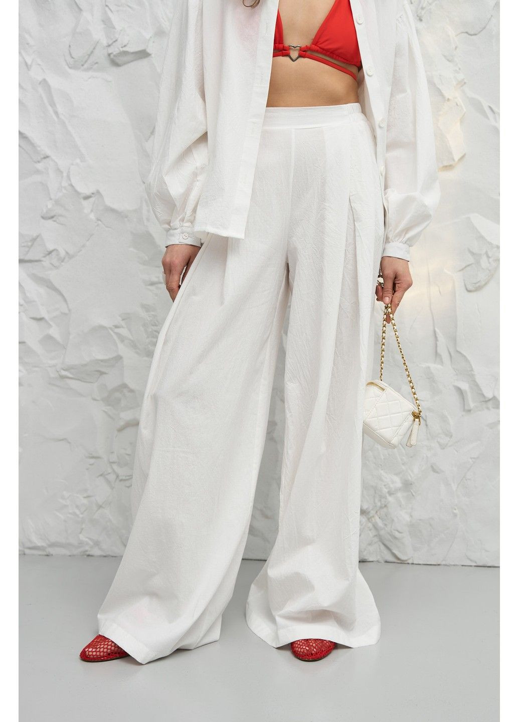 Комплект женский на лето хлопок рубашка + брюки палаццо MONACO молочный Handy Wear (329895799)