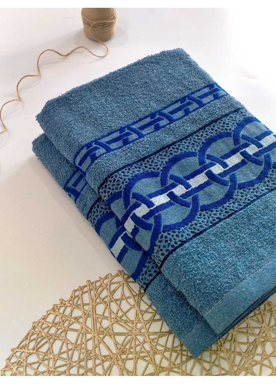 Рушники банні махрові, розмір 70*140 No Brand геометричний синій