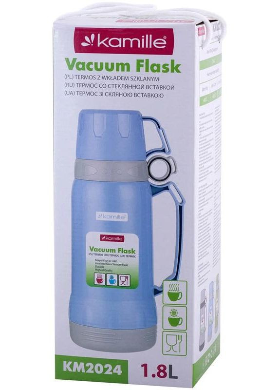 Термос Glass 1800мл стеклянная колба для чая и кофе с 2 чашками термоконтейнер Kamille (368980104)