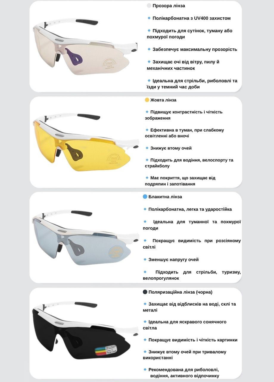 Защитные очки тактические white с поляризацией 5 линз One size+ Solve (339111060)