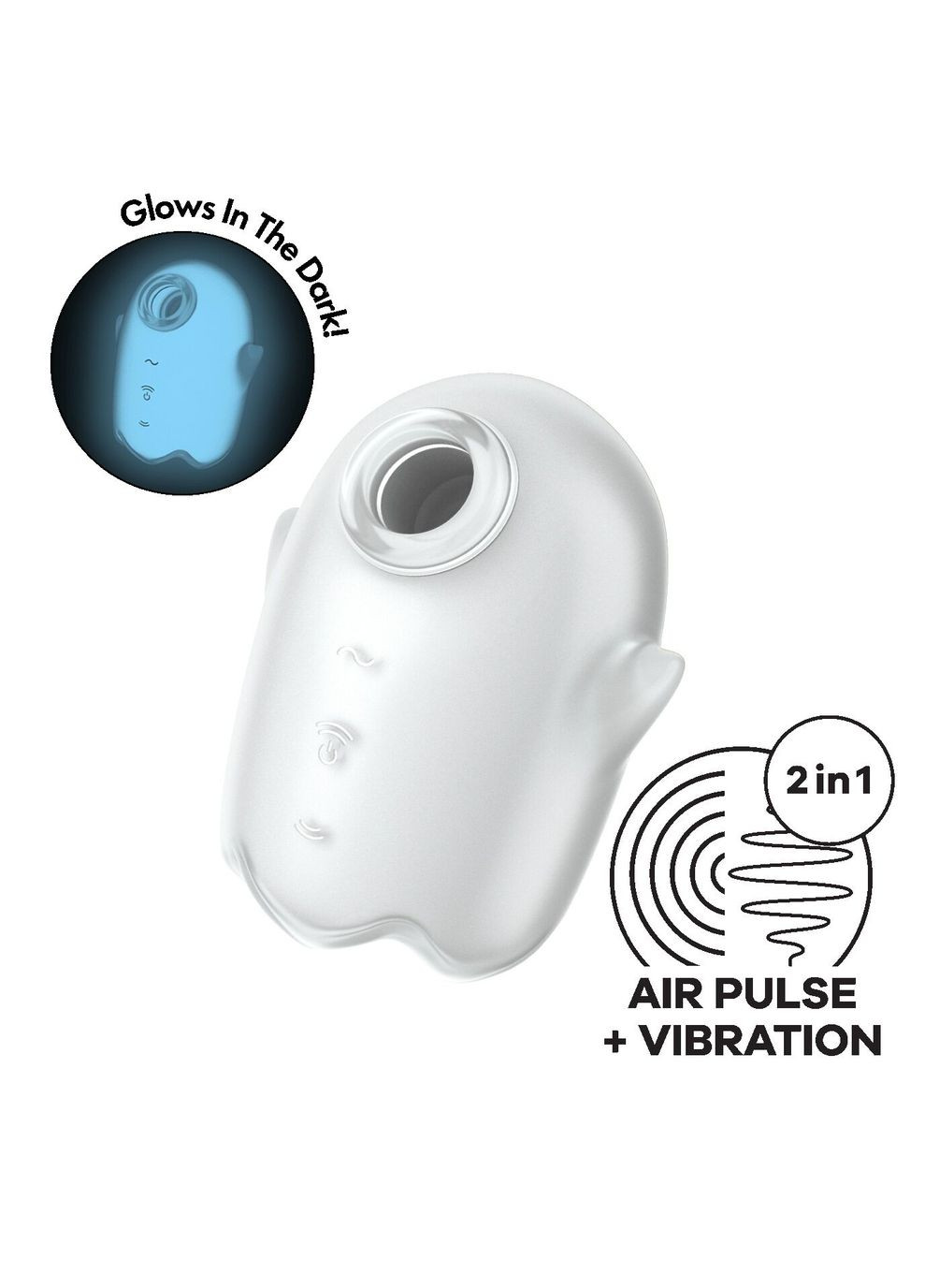 Вакуумный клиторальный стимулятор с вибрацией Glowing Ghost White Satisfyer (366876208)