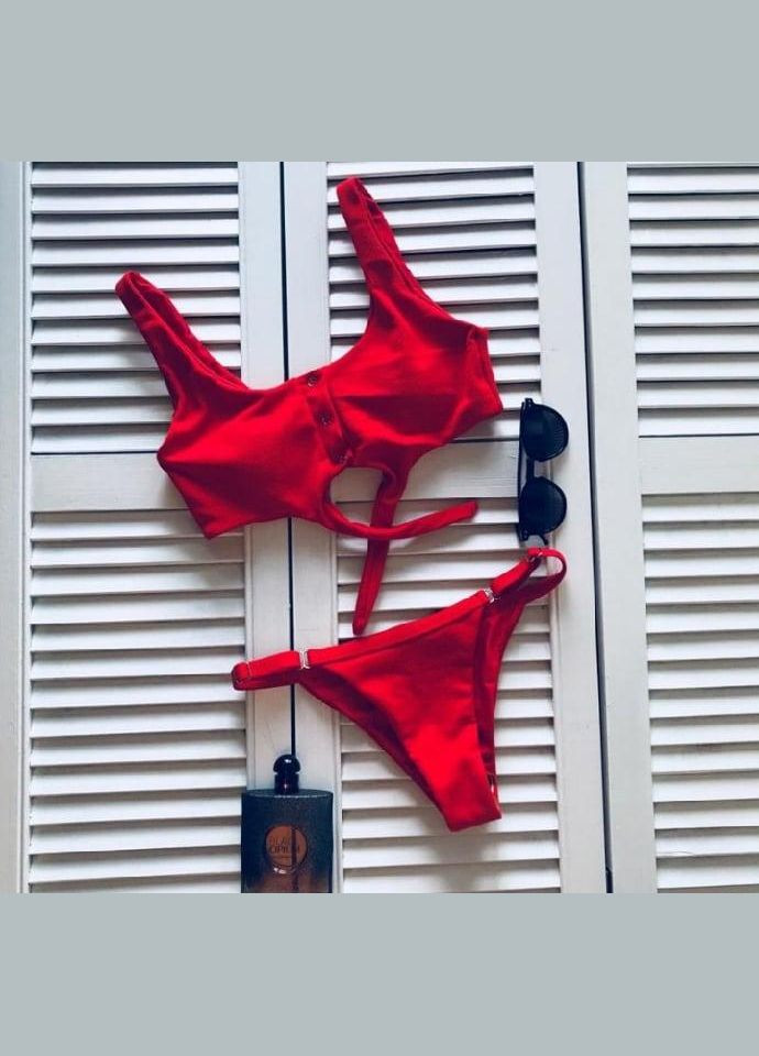 Червоний демісезонний жіночий роздільний купальник у рубчик (арт.60205) No Brand