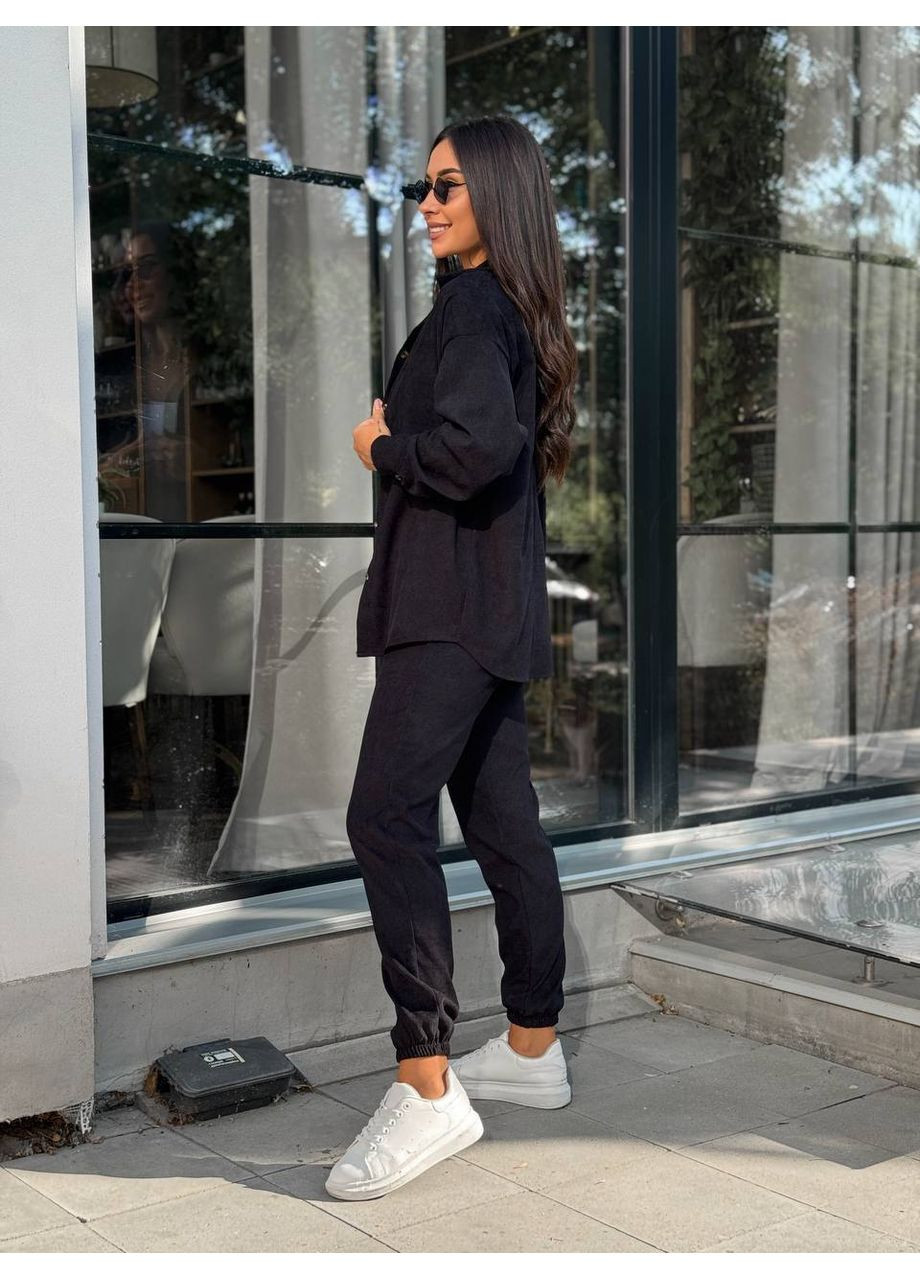 Вельветовый костюм на пуговицах черного цвета 34380 No Brand (356952138)