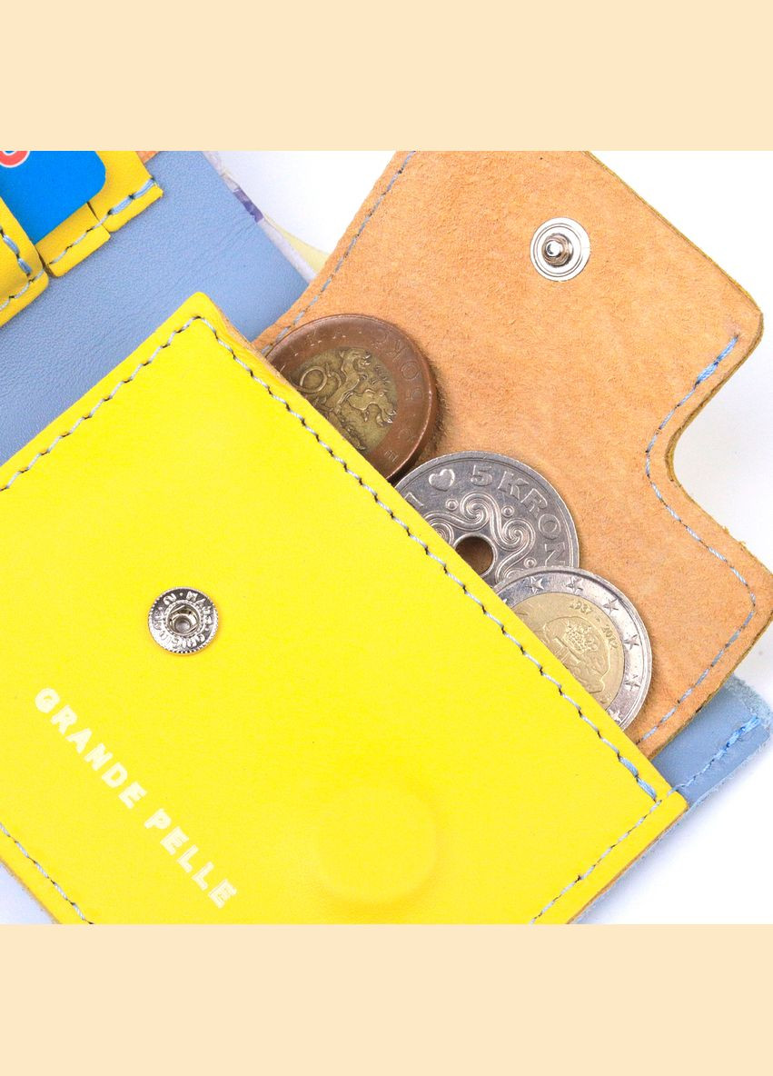 Оригінальне шкіряне портмоне у два додавання комбі двох кольорів Серце Жовто-блакитне 16732 Grande Pelle (329197278)