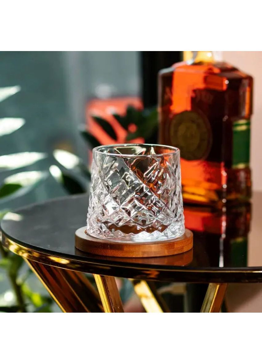 Склянка для віскі Dof з бамбуковою підставкою, 300 мл, обертовий стакан HP1603 Jooki (358705741)