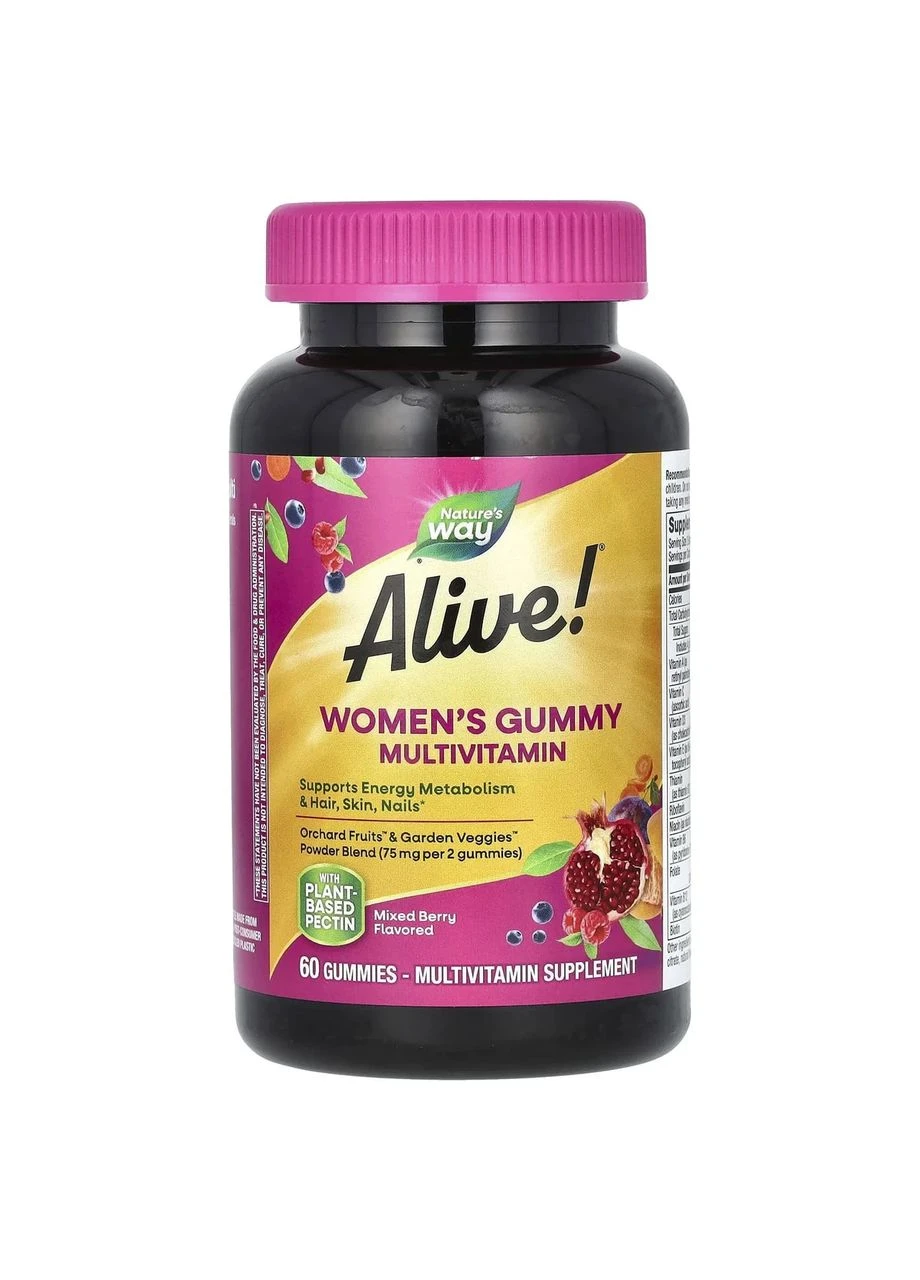 Мультивітаміни для жінок Alive! Women's Gummy Vitamins, ягідний мікс, 60 жувальних цукерок Nature's Way (361116833)