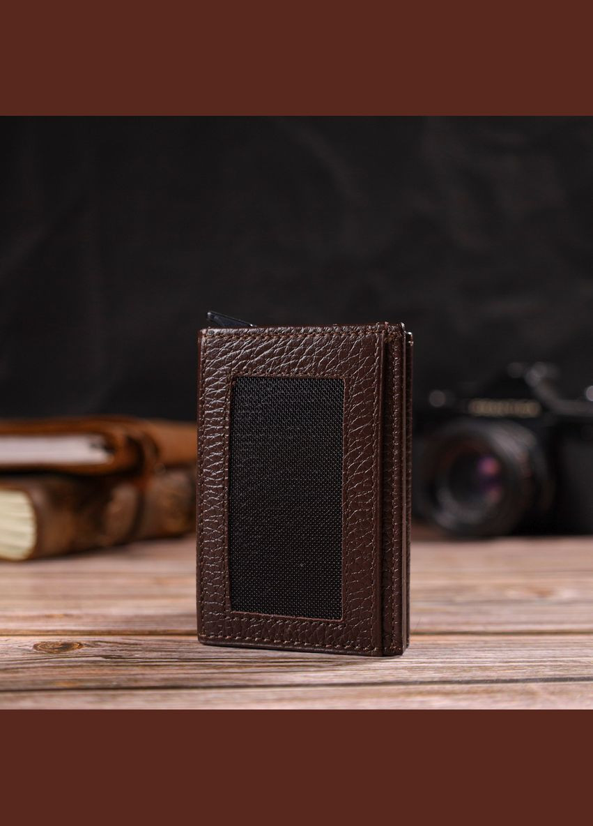 Мужской картхолдер в три сложения с автоматическим механизмом из натуральной кожи флотар 21934 Коричневый Canpellini (331913367)