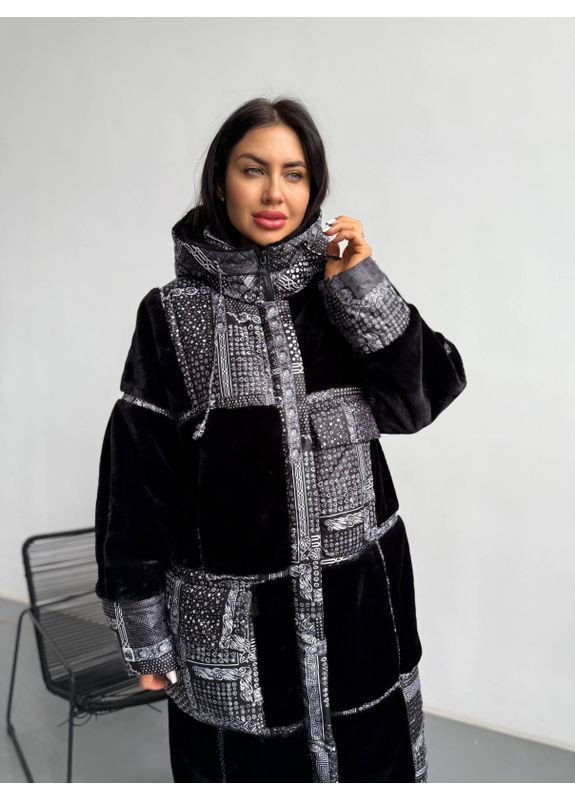 Чорне зимнє Пальто комбіноване зимове ''Каріна'' Mirage