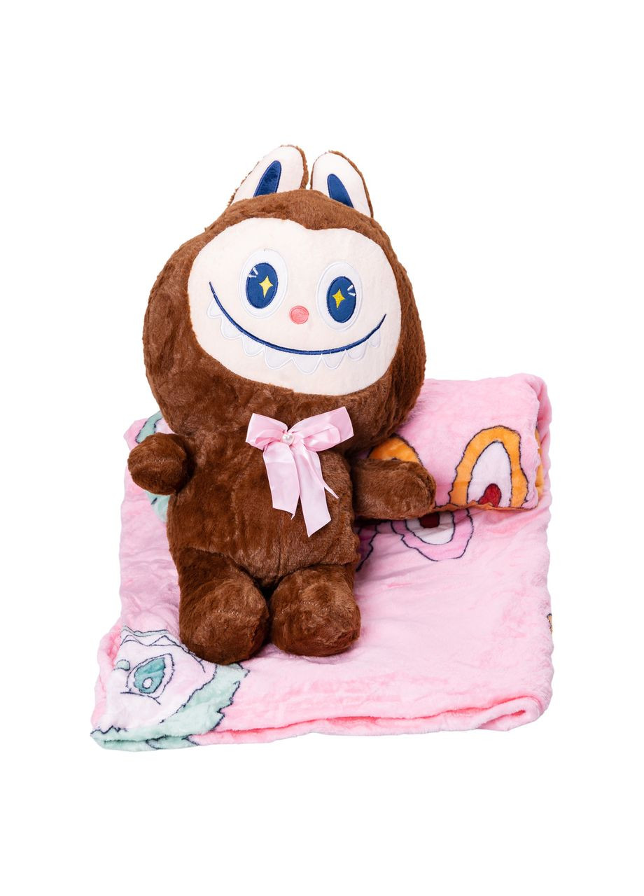 Дитяча м'яка іграшка Лабубу коричнева плюшева з пледом для малюків подушка-іграшка ProDobro (364191083)
