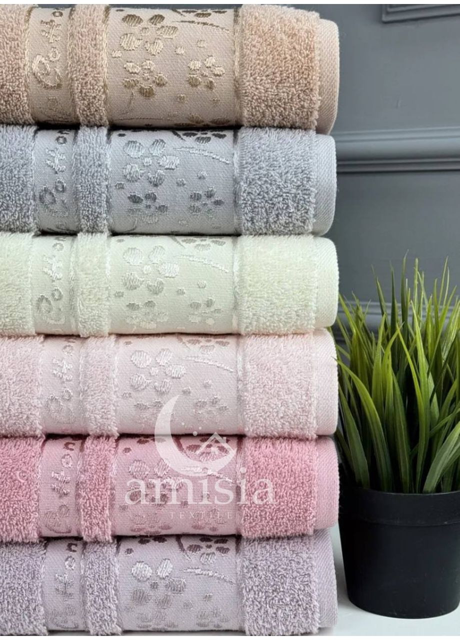 Махровый набор турецких полотенец Vip Coton "Нежность" Cestepe цветочный розово-лиловый