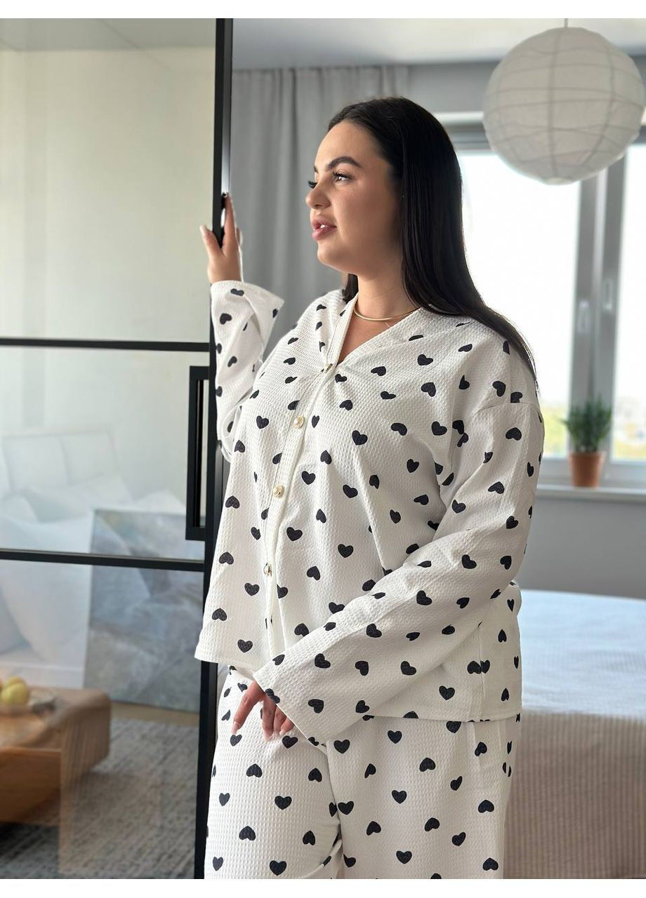 Чорно-біла всесезон домашній костюм-піжама plus size сорочка + брюки Vakko