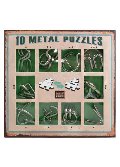 Набор головоломок Metal Puzzles green 3D Puzzle 473357, 10 головоломок Eureka (304289202)