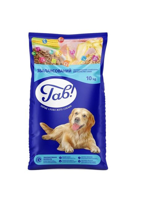 «ГАВ» повнораціонний сухий корм для дорослих собак «з куркою та овочами» 10 кг No Brand (368710957)