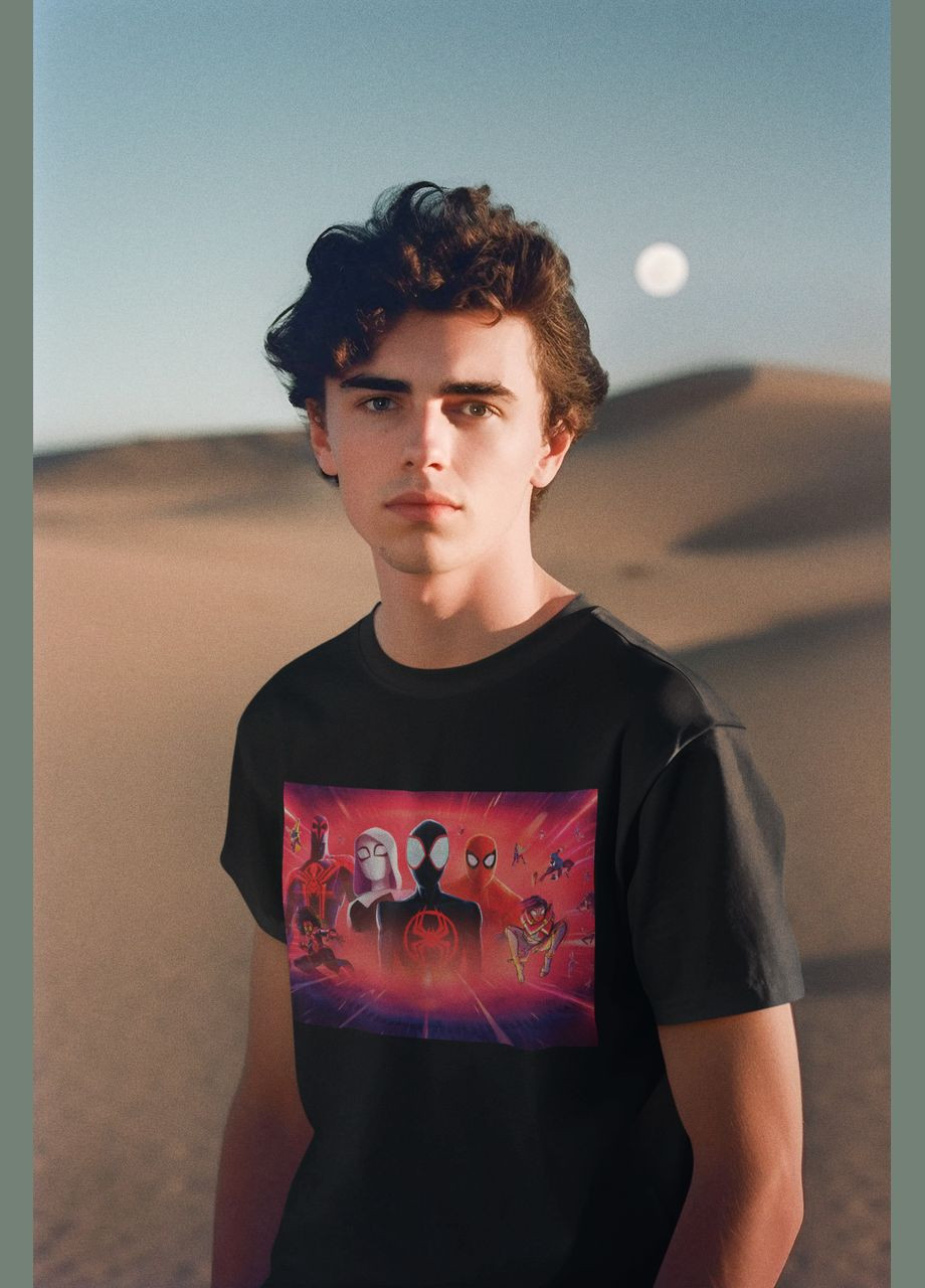 Черная демисезонная футболка черная с принтом человек паук паутина вселенных spider man Кавун футболка