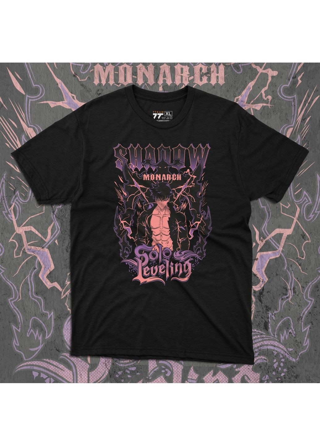 Черная футболка c принтом solo leveling - shadow monarch No Brand