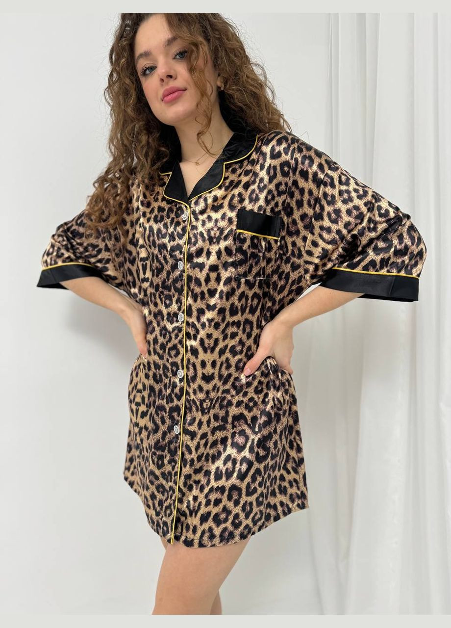 Бежевая домашний рубашка леопардовый Vakko