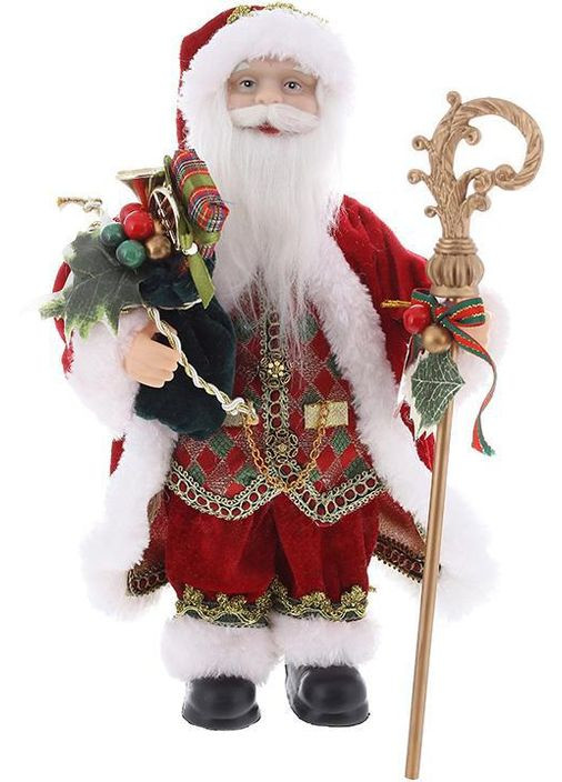Новогодняя фигура "Санта Клаус с Подарком и Палкой" 30см, красный с зеленым BonaDi (329898646)