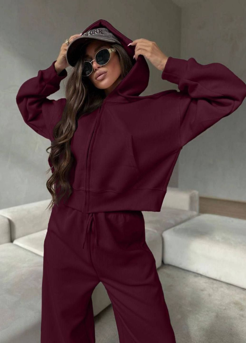 Базовый повседневный демисезонный оверсайз кстюм двойка: укороченный худые на молнии + штаны палаццо Allthings (364461050)