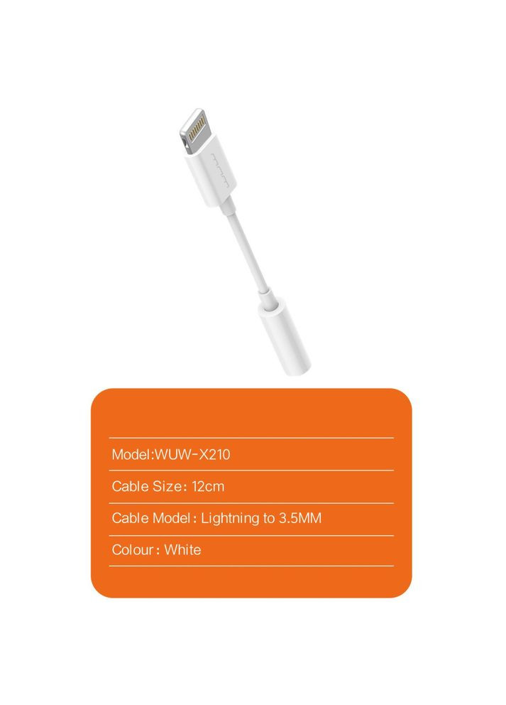 Перехідник X210 Lightning to 3.5 mm AUX Headphones Jack для iPhone Білий WUW (336890050)