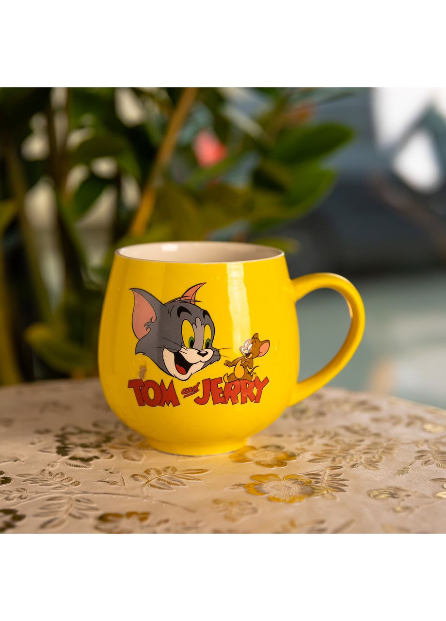 Святкова порцелянова чашка "Веселі Герої" 400 мл, Кружка дитяча із порцеляни на подарунок Жовта FM-13TJ Yiwu (369743557)