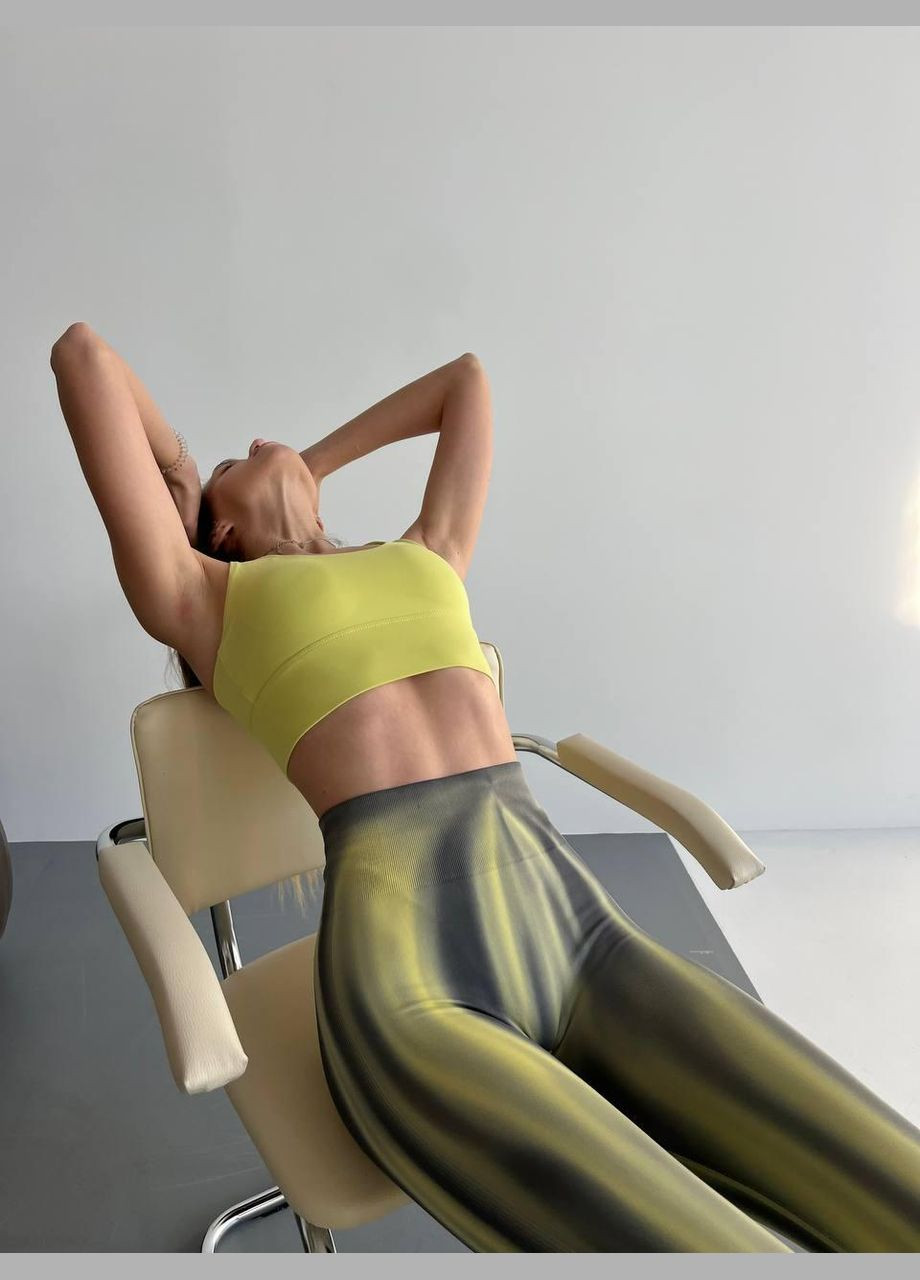 Комбинированные демисезонные леггинсы «северное сияние» c эффектом пуш-ап желтый с черным, размер l Trends