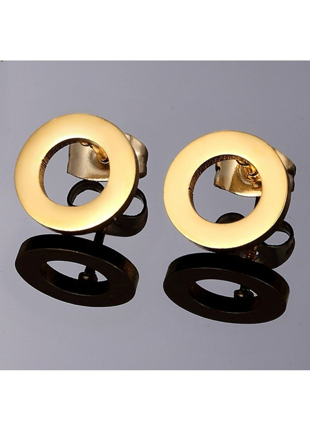 Серьги круглые из нержавеющей медицинской стали с позолотой ES-126 No Brand (299330618)