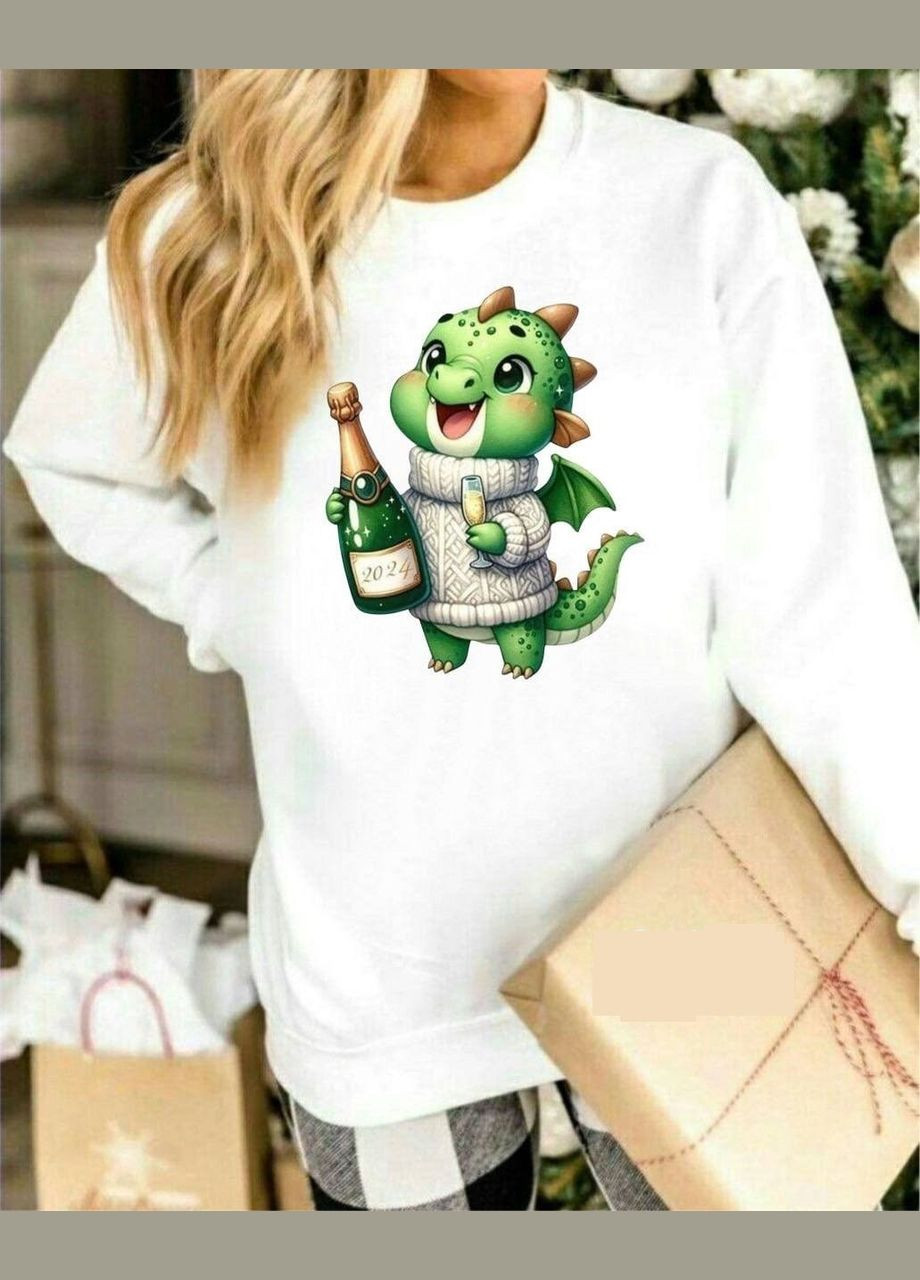 Белый свитшот жениский зимний универсальный "новогодний подарок" b-286 белый,42-48, модель 5 Sofia рисунок (278651438)