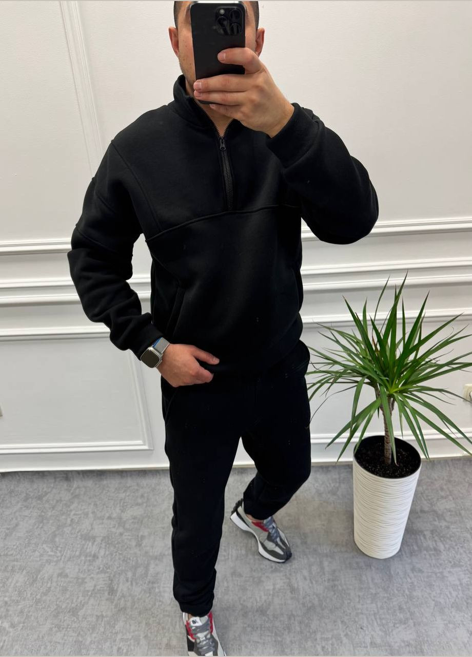 Чорний зимній костюм чоловічий теплий спортивний No Brand