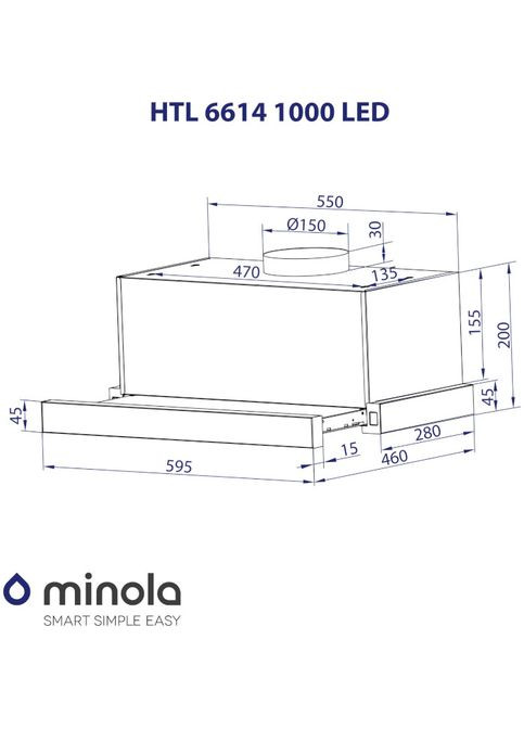 Витяжка телескопічна HTL 6614 BLF 1000 LED MINOLA (339083157)