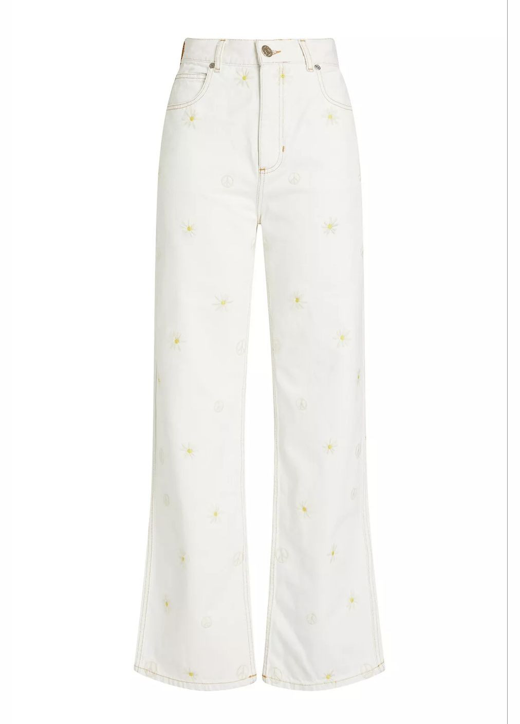 Кремовые джинсы с вишивкой Sandro страйти висока талія Sandro Paris - (322854894)