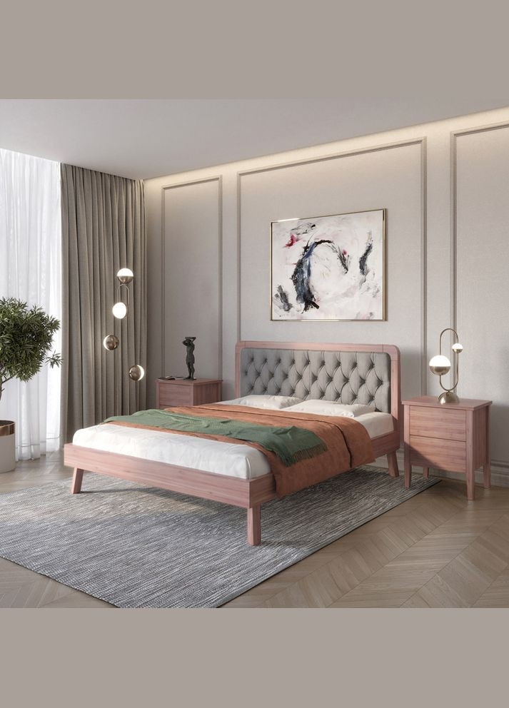 Двоспальне дерев'яне ліжко Токіо /Аляска 93 (Сірий) 140х200 см (MBG-4819) Mebigrand (368278654)