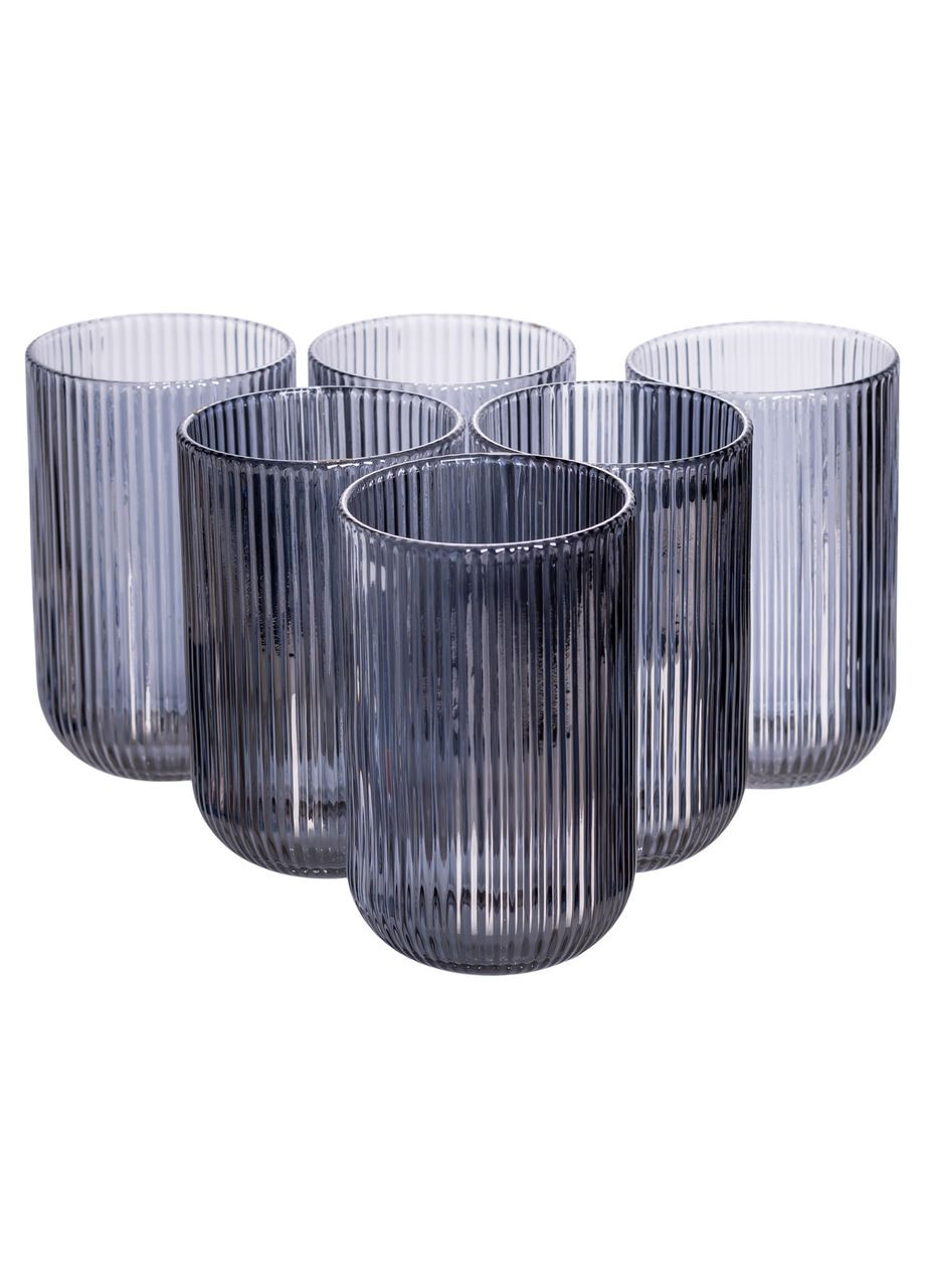 Набор стеклянных стаканов 6 шт 400 мл серые для сока лимонада коктейлей для напитков Yiwu (370432658)