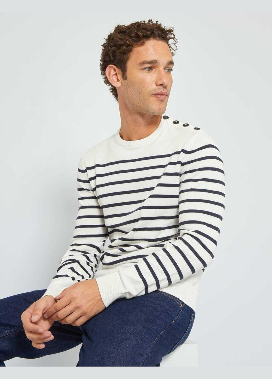 Белый джемпер демисезон,белый в темно-синюю полоску, Kiabi