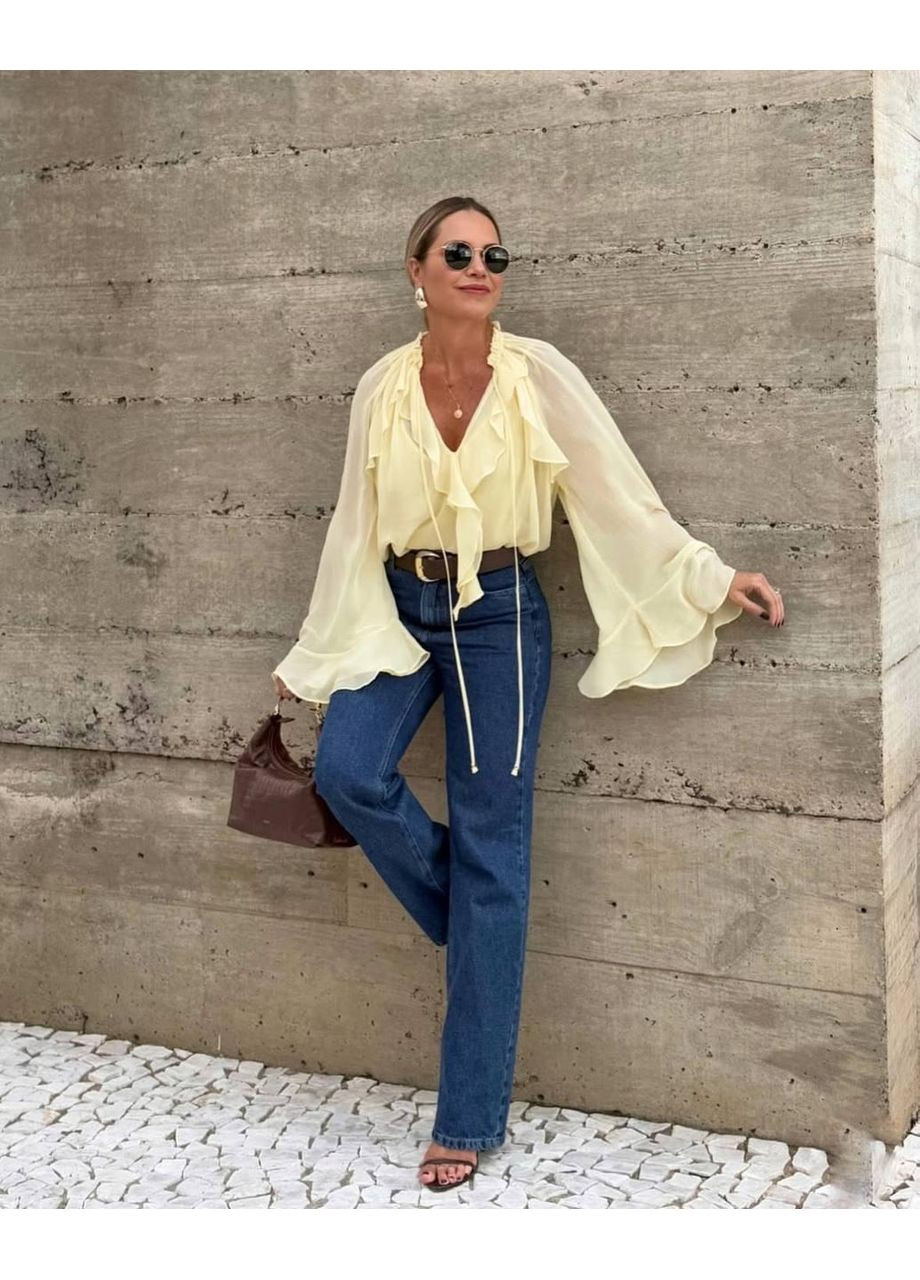 Жовта жіноча шифонова блуза з рюшами 42-46 No Brand