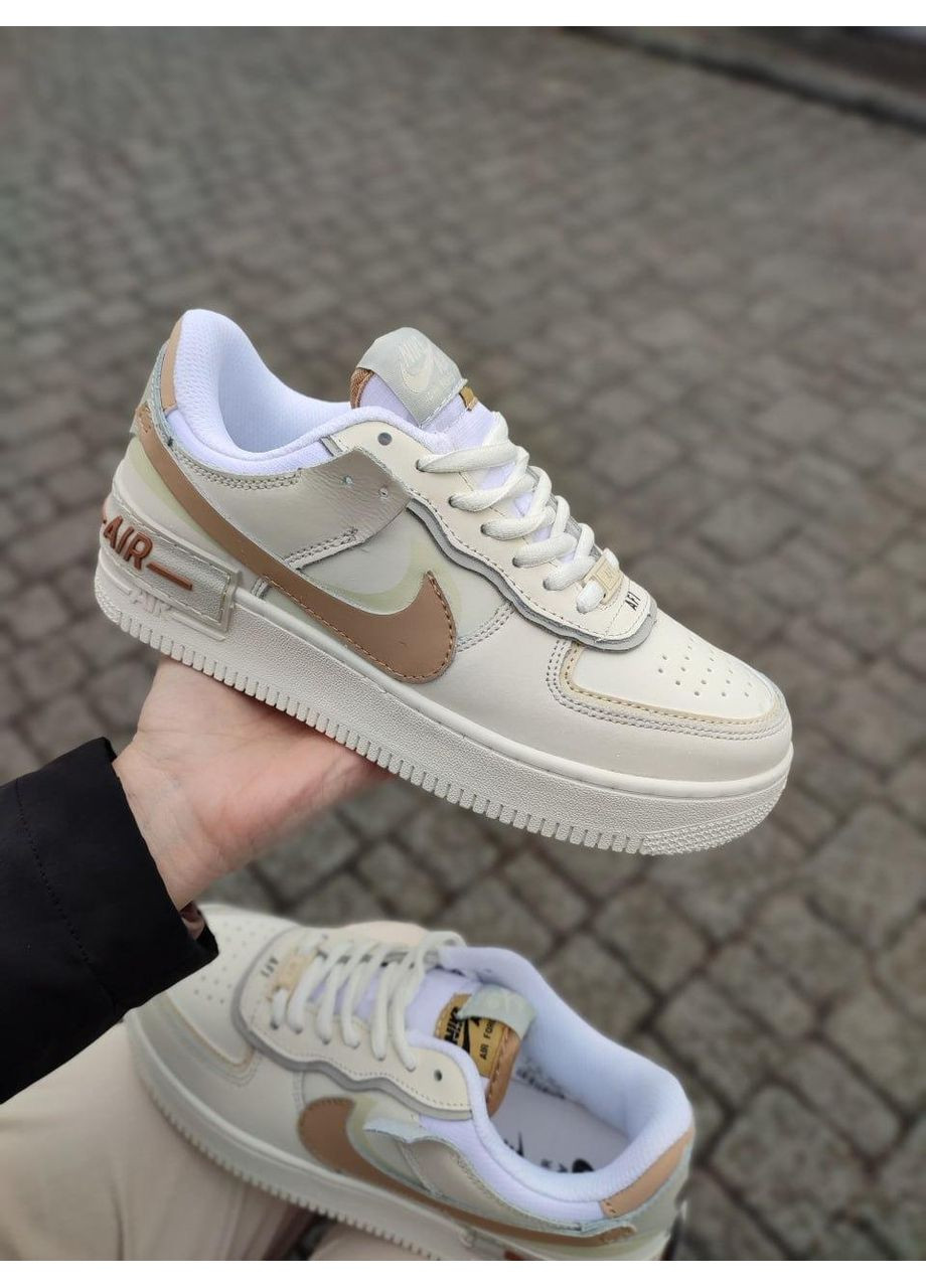 КРОСІВКИ ЖІНОЧІ NIKE AIR FORCE 1 SHADOW BEIGE BROWN НАЙК АІР ФОРС 1 ПРЕМІУМ No Brand бежеві демісезони (368862194)