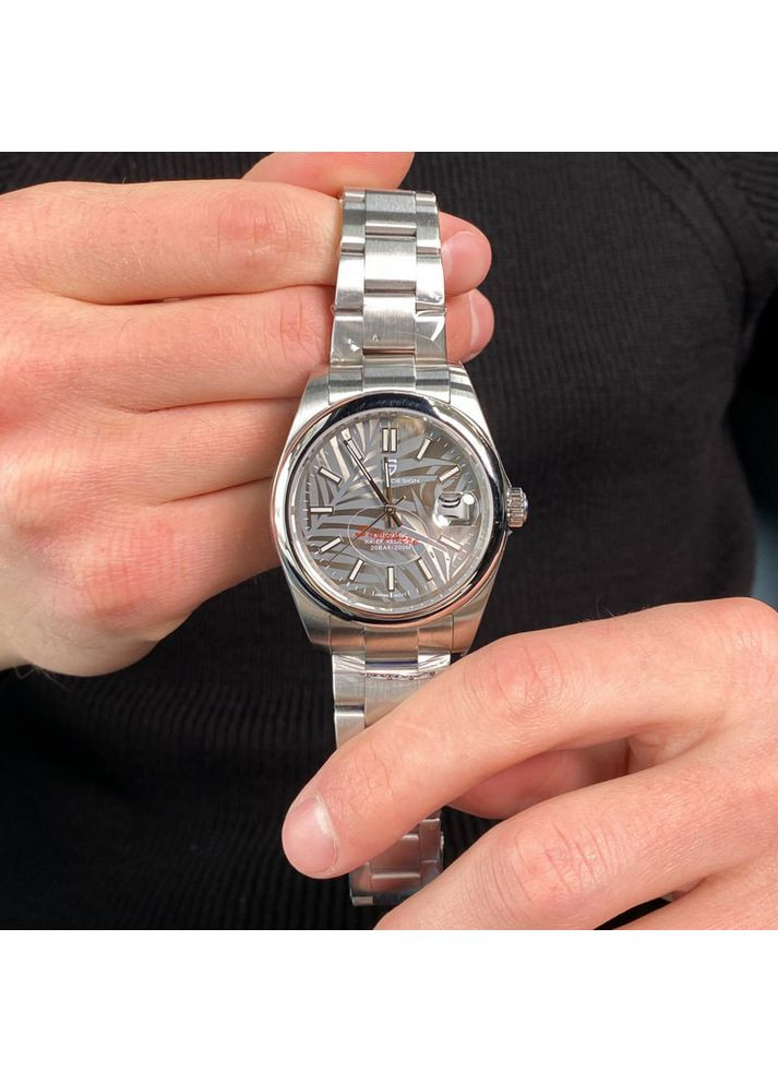 Годинник механічний з автопідзаводом сріблястий для чоловіків водонепроникний з календарем ProDobro (367266679)