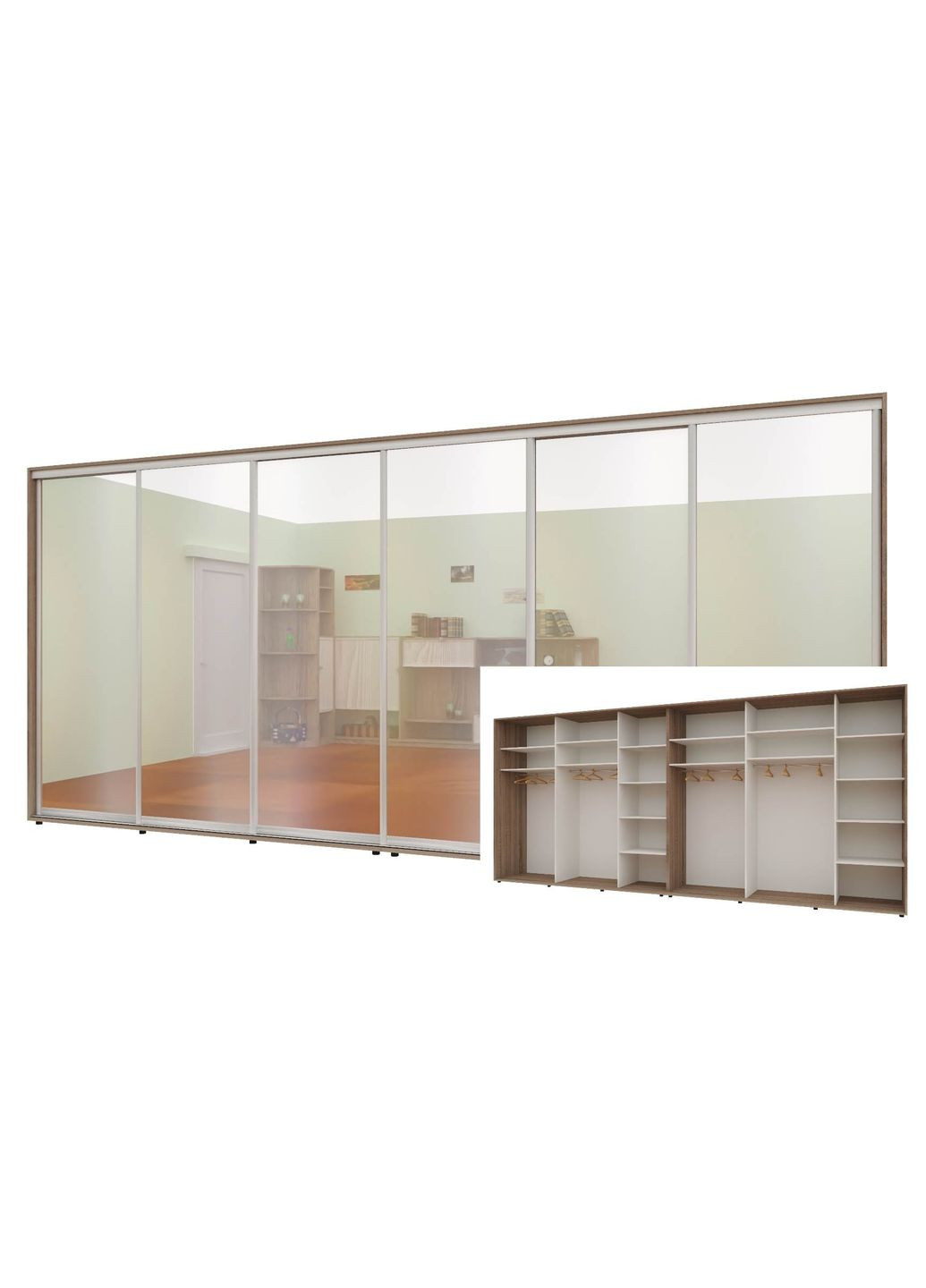 Шкаф-купе шестидверный Комфорт Мебель 460*60*240 см Трюфель 6 дверей Зеркало Стандарт Комфорт Меблі (360471408)