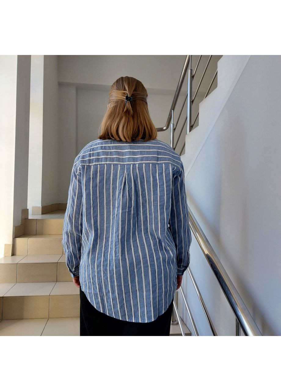 Голубая рубашка женская лён в полоску на пуговицах с длинным рукавом s голубая No Brand