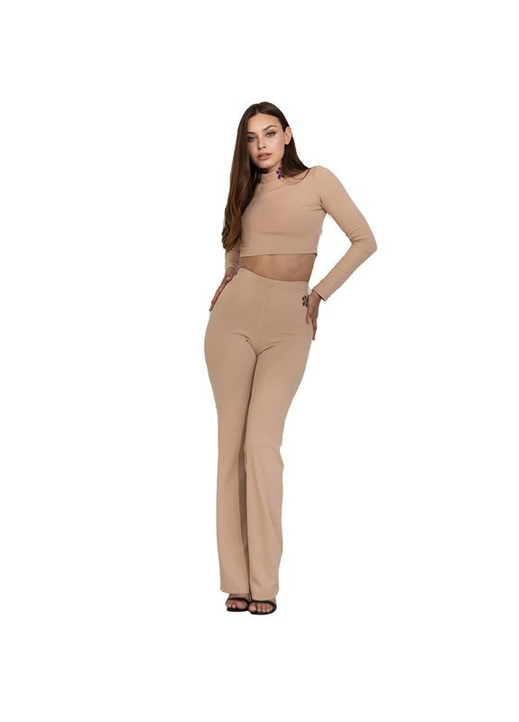 Женские брюки прямого кроя в рубчик E5 Бежевый, (06399732) TOTALFIT (323025276)