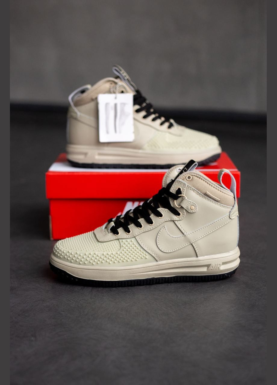 Бежевые зимние кроссовки зимние мужские nike lunar force 1 duckboot winter beige termo | найк дакбут высокие бежевые термо No Brand