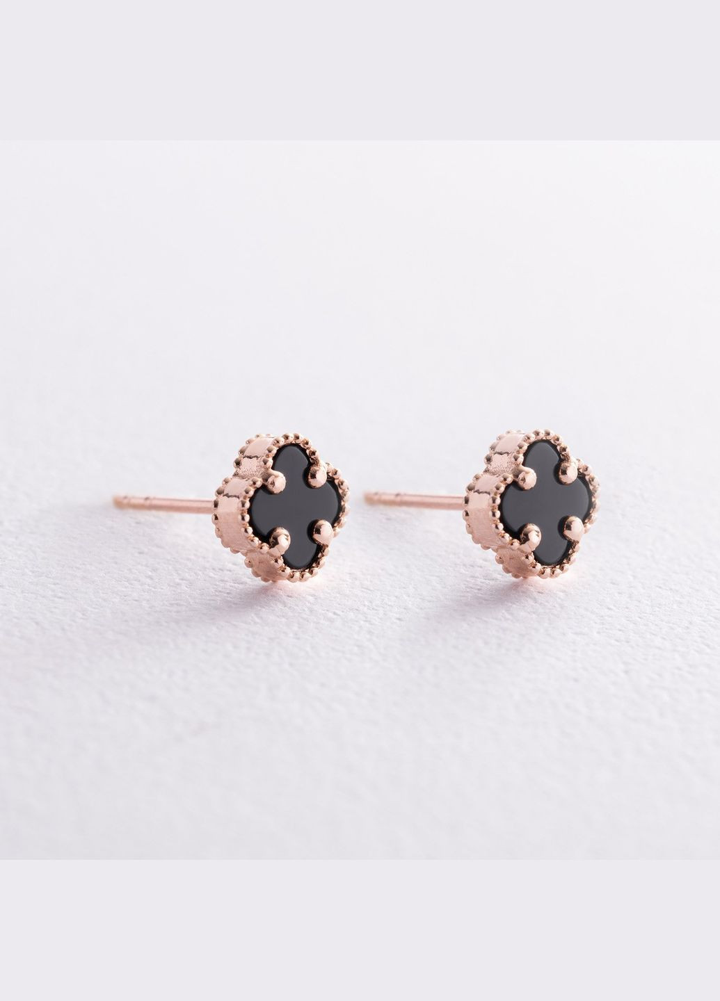 Сережки - пусети Конюшина з оніксом mini (червоне золото) с08402 Oniks (270094768)