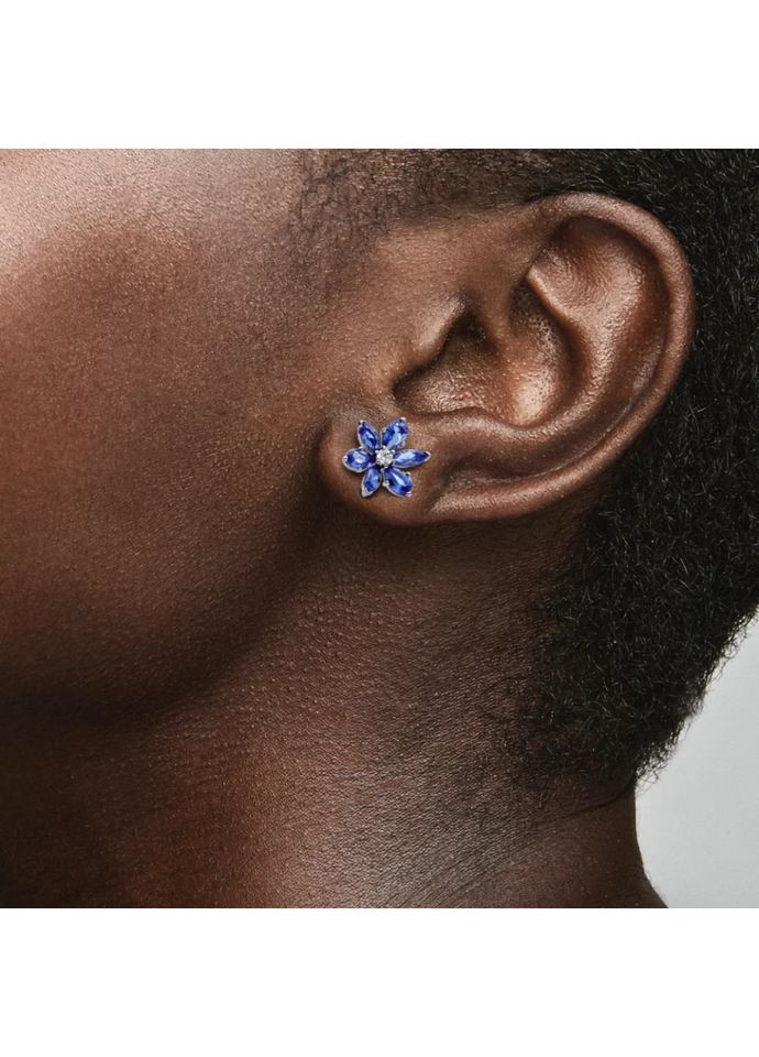 Серебряные серьги-кольца Пандора "Блестящий синий гербарий" 292407C01 Kabluchka (355344174)